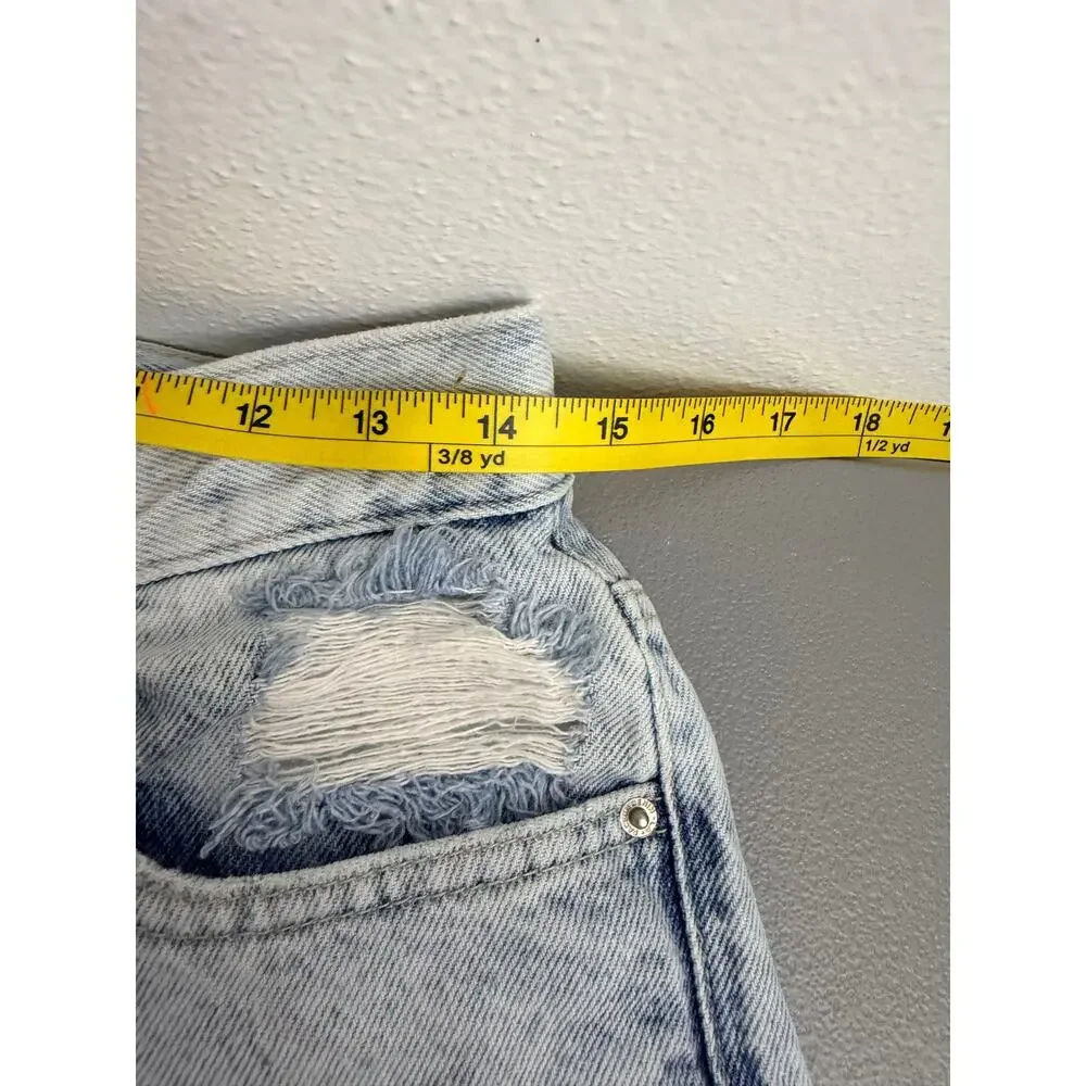 PacSun High Rise Distressed Jeans Light Wash Raw Hem Button Fly 28
